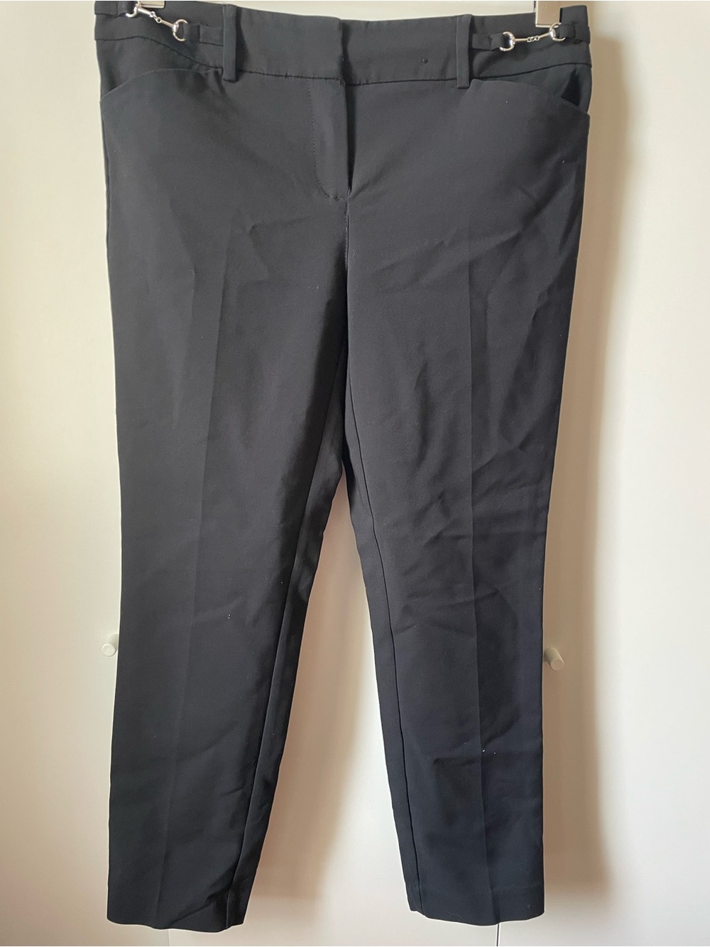 Women's Black Dress Pants with Decorative Ring Detail